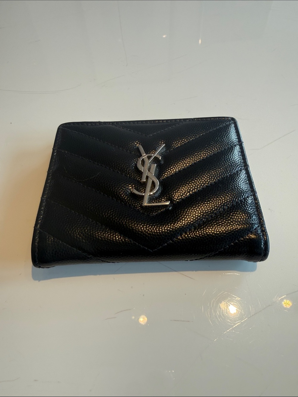 Saint Laurent Cassandre Matelasse Chevron Quilted bi fold wallet Silver Logo - Picture 9 of 17